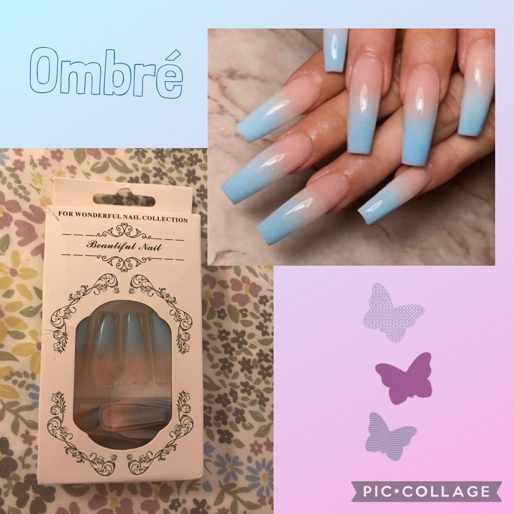 Blue Ombre False Nails